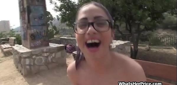  Spanish big tit fucks in public park for money
